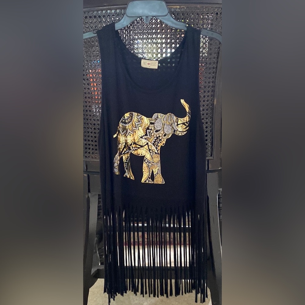 Black top with fringe bottom
